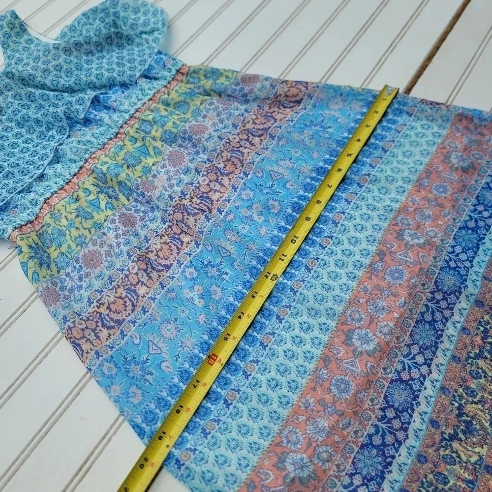 Zunie Girl Paisley Floral Maxi Ruffled Sleeve Long Dress Aqua Blue Peach Pink 12